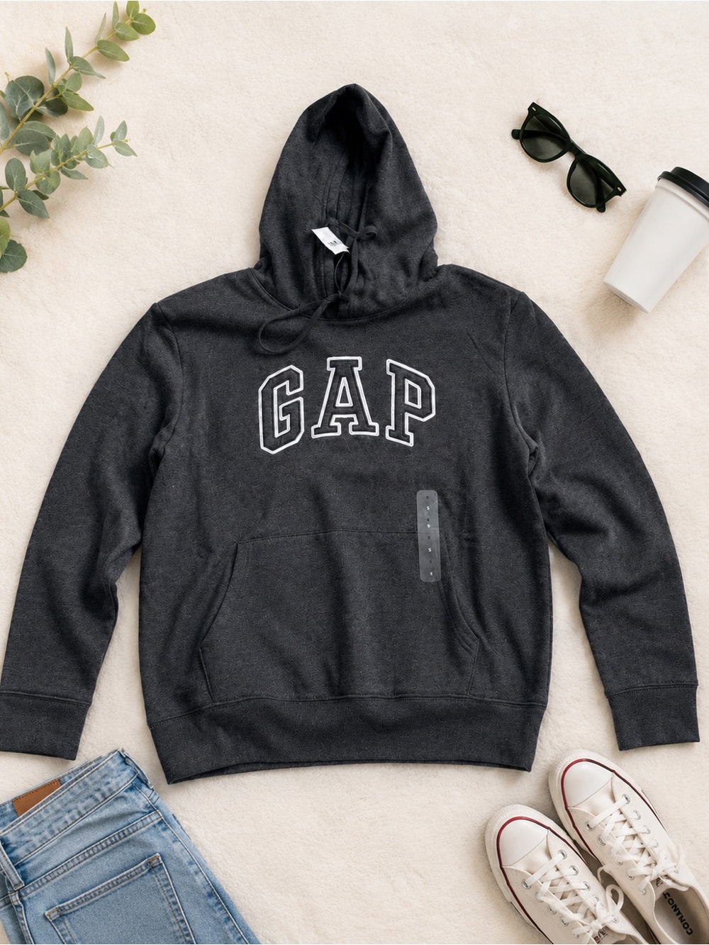 NWT GAP Logo Pullover Hoodie Charcoal Gray Men’s Small